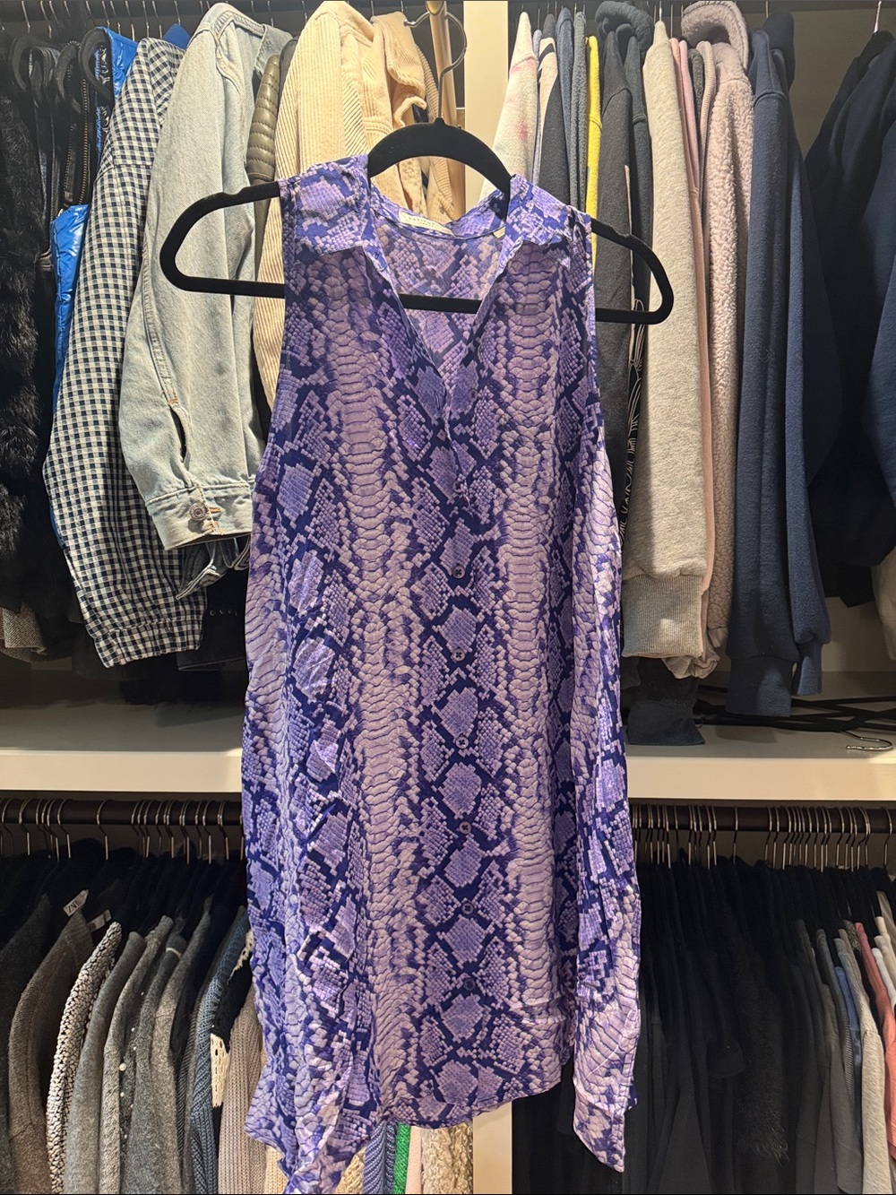 Equipment Purple Snake-Print Sleeveless Silk Tunic
